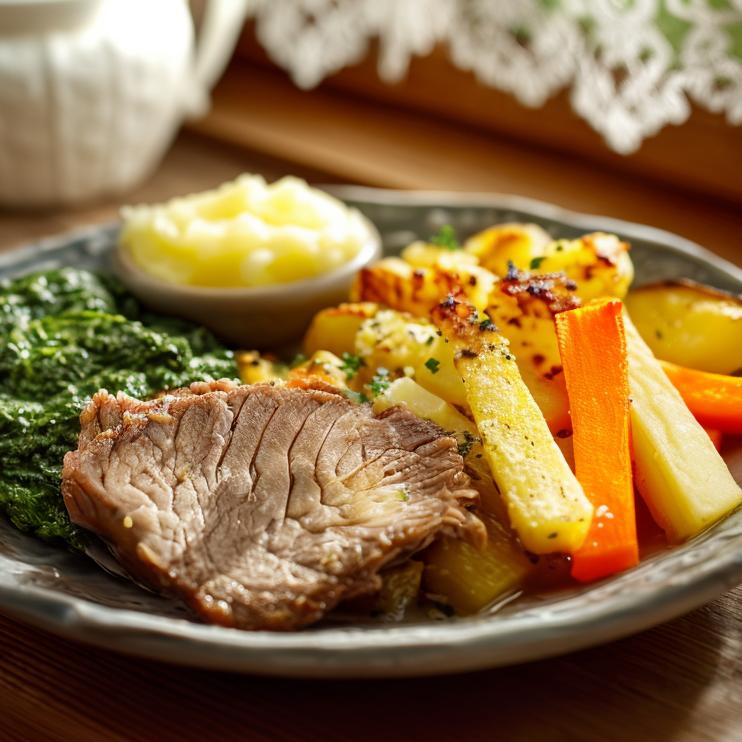 Mehr Informationen zum Thema: Gekochter Tafel&shy;spitz mit Erdäpfel&shy;schmarrn, Creme&shy;spinat und Apfelkren